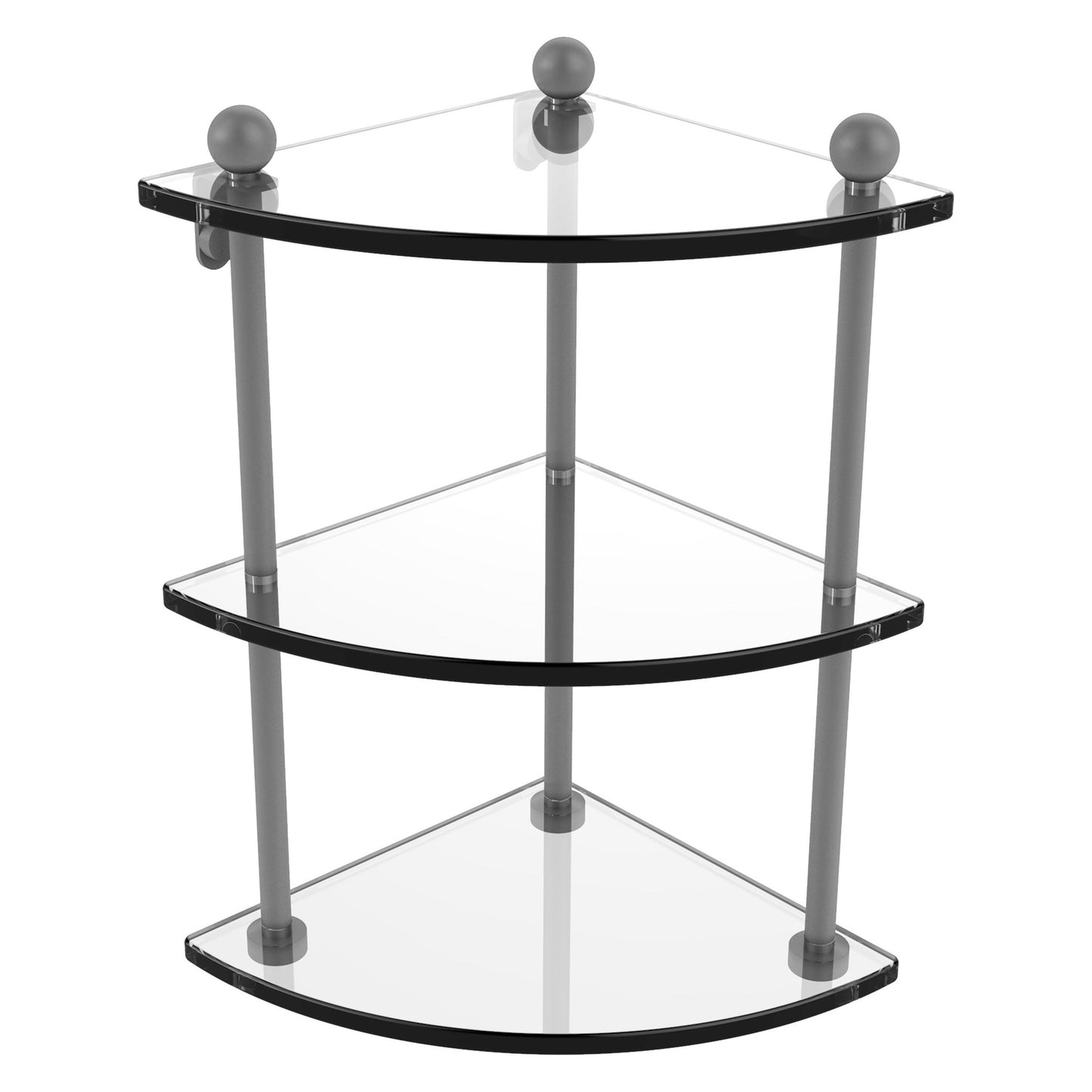 Allied Brass Prestige Regal 8" x 8" Matte Gray Solid Brass Three Tier Corner Glass Shelf