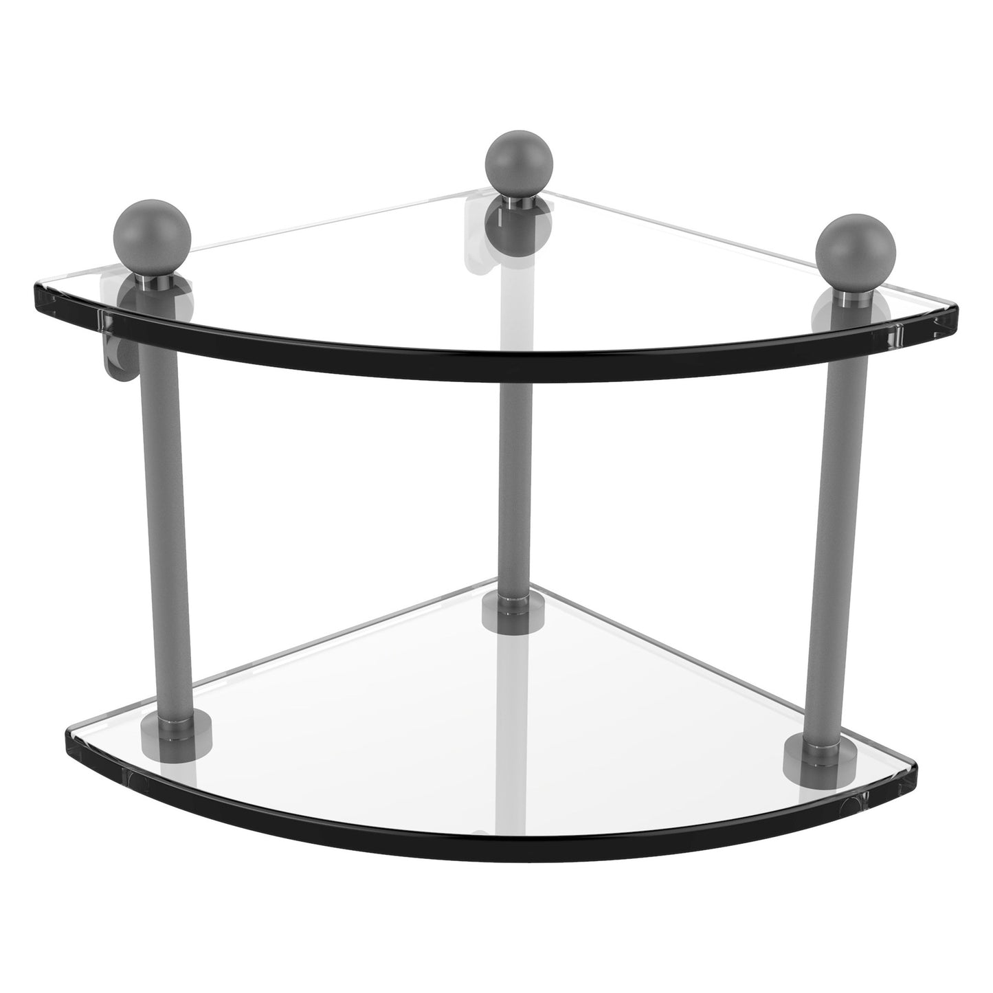 Allied Brass Prestige Regal 8" x 8" Matte Gray Solid Brass Two-Tier Corner Glass Shelf