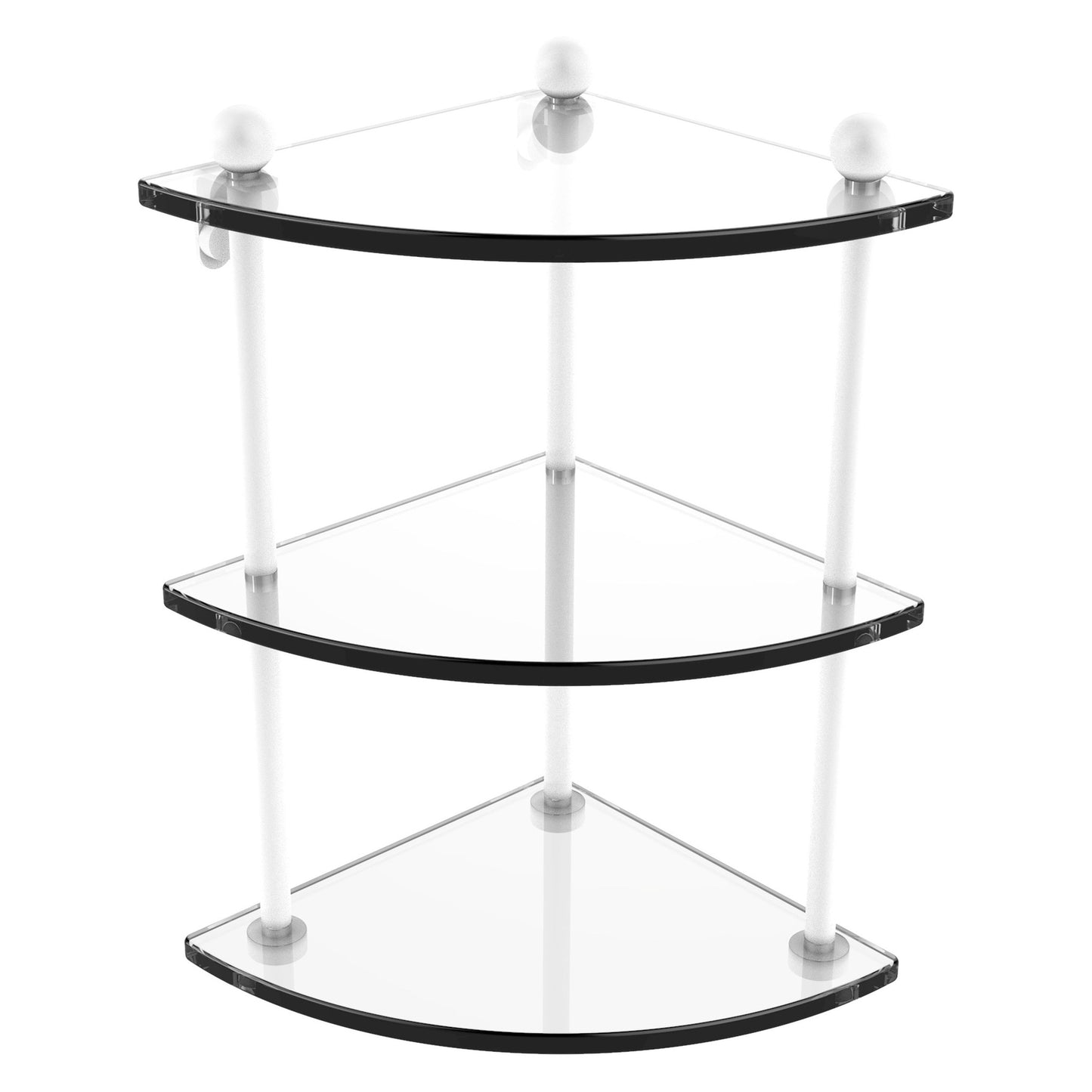 Allied Brass Prestige Regal 8" x 8" Matte White Solid Brass Three Tier Corner Glass Shelf