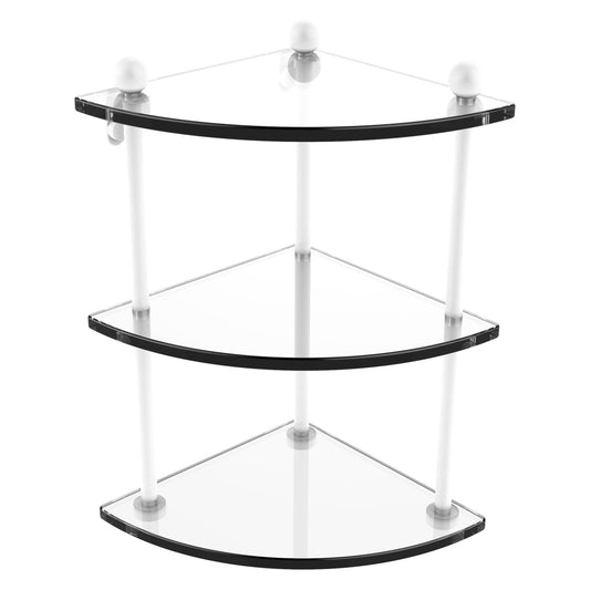 Allied Brass Prestige Regal 8" x 8" Matte White Solid Brass Three Tier Corner Glass Shelf