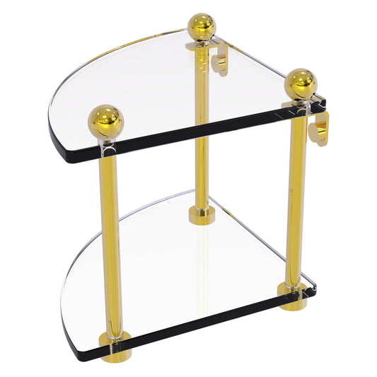 Allied Brass Prestige Regal 8" x 8" Polished Brass Solid Brass Two-Tier Corner Glass Shelf
