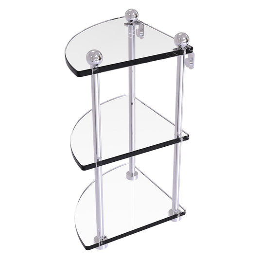 Allied Brass Prestige Regal 8" x 8" Polished Chrome Solid Brass Three Tier Corner Glass Shelf