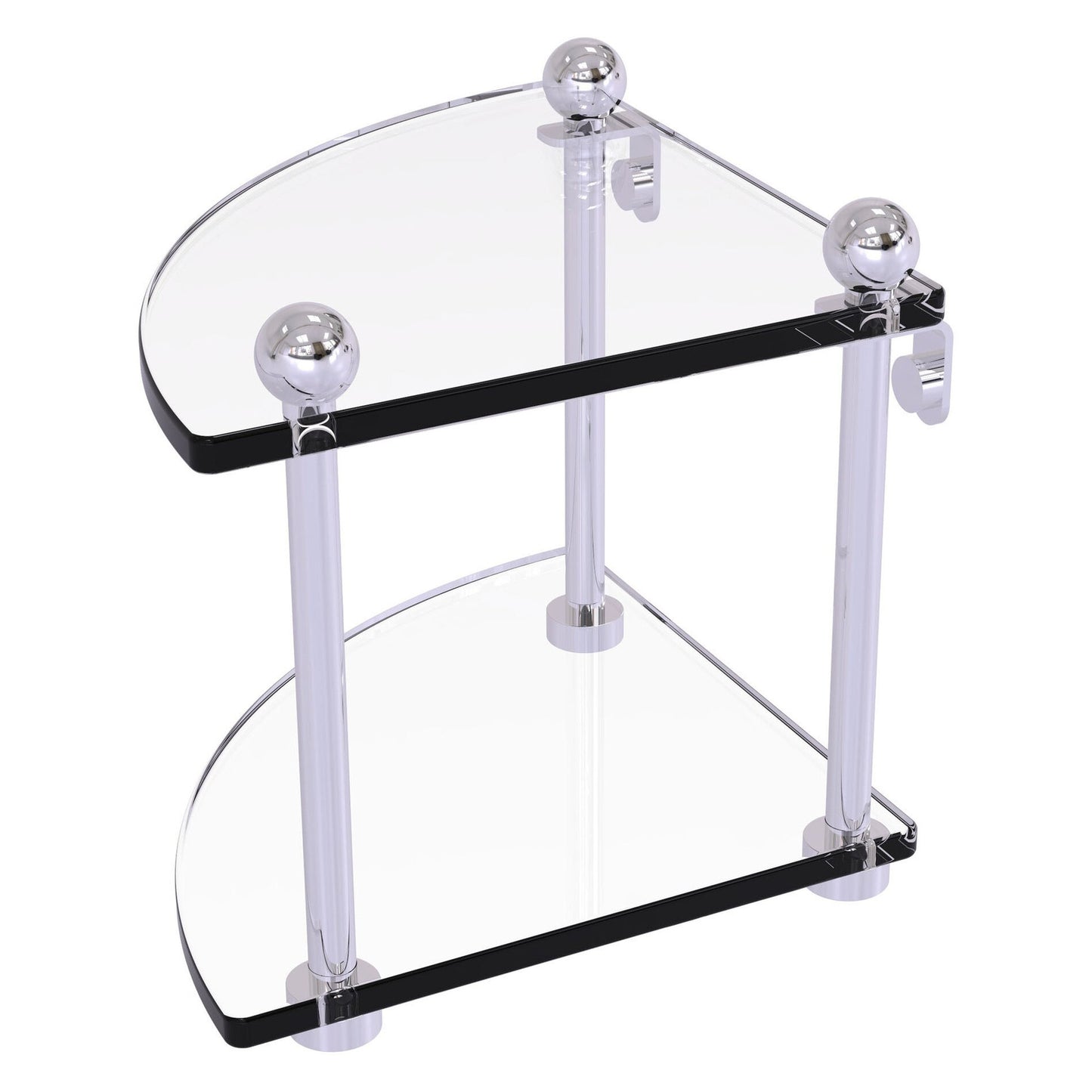 Allied Brass Prestige Regal 8" x 8" Polished Chrome Solid Brass Two-Tier Corner Glass Shelf