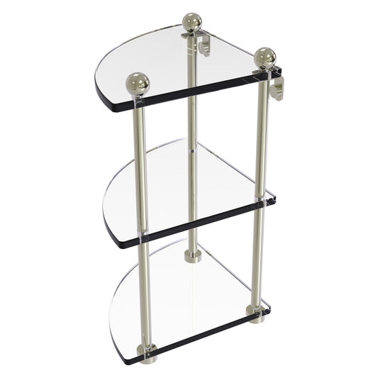 Allied Brass Prestige Regal 8" x 8" Polished Nickel Solid Brass Three Tier Corner Glass Shelf