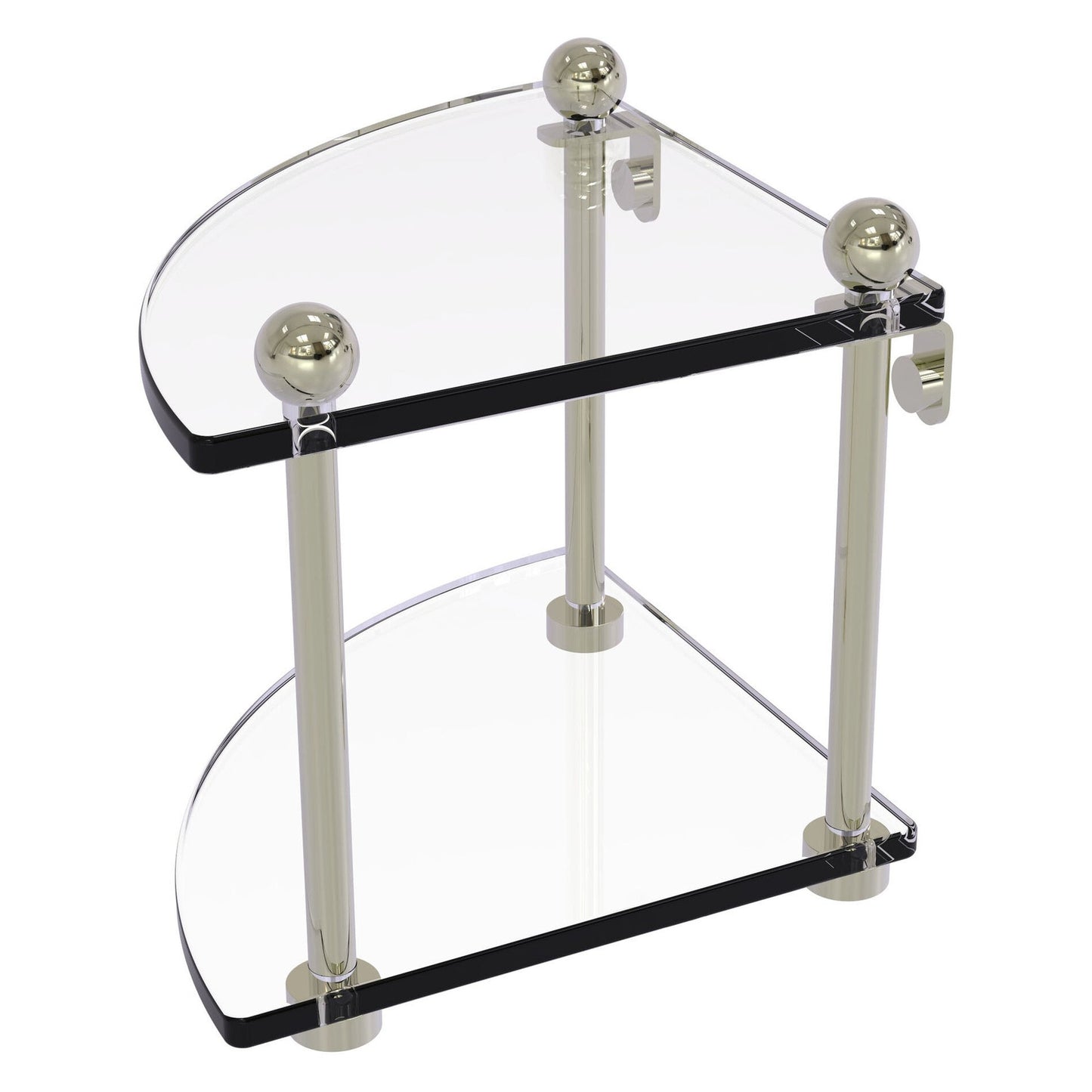 Allied Brass Prestige Regal 8" x 8" Polished Nickel Solid Brass Two-Tier Corner Glass Shelf