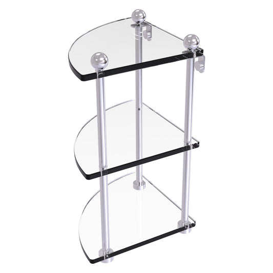 Allied Brass Prestige Regal 8" x 8" Satin Chrome Solid Brass Three Tier Corner Glass Shelf