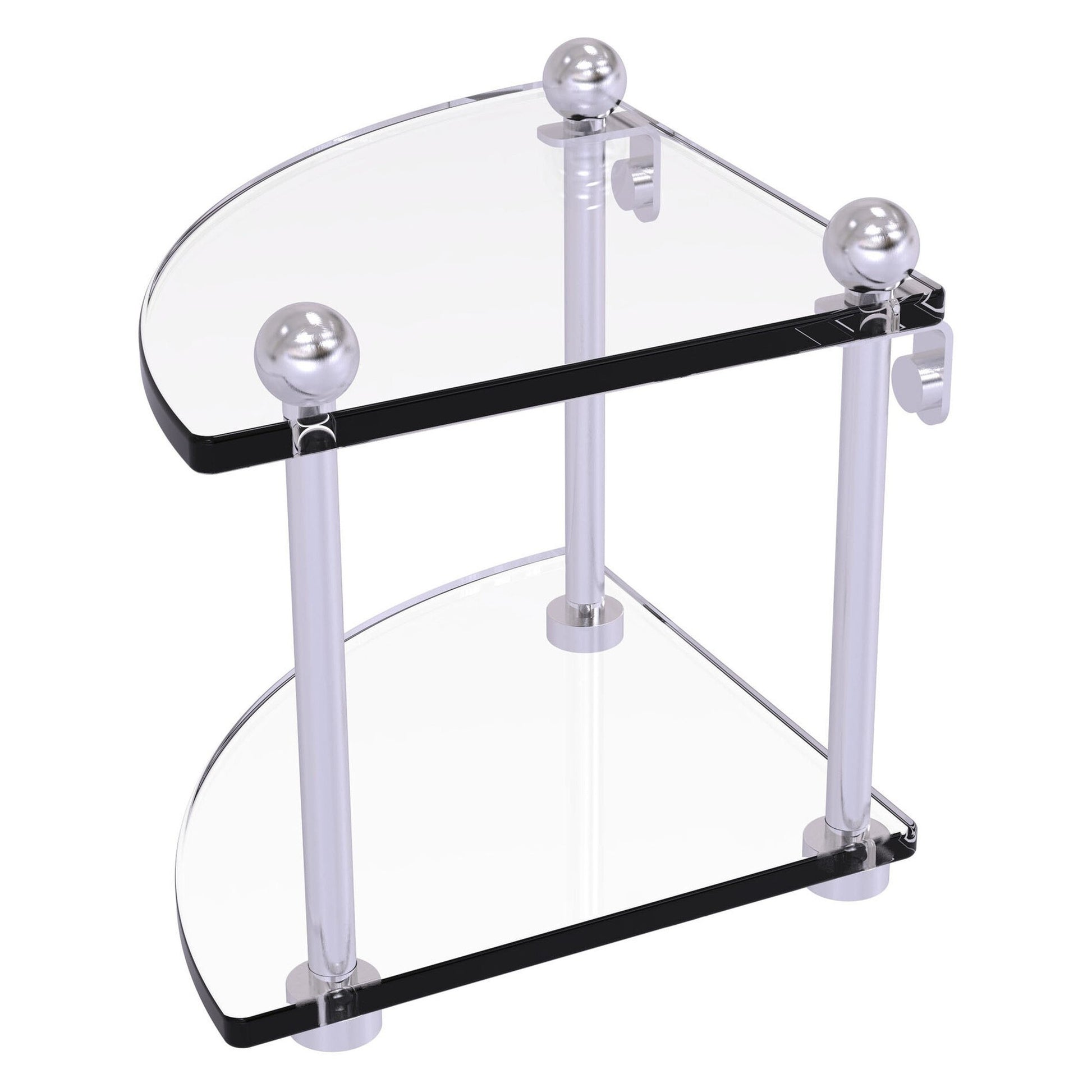 Allied Brass Prestige Regal 8" x 8" Satin Chrome Solid Brass Two-Tier Corner Glass Shelf