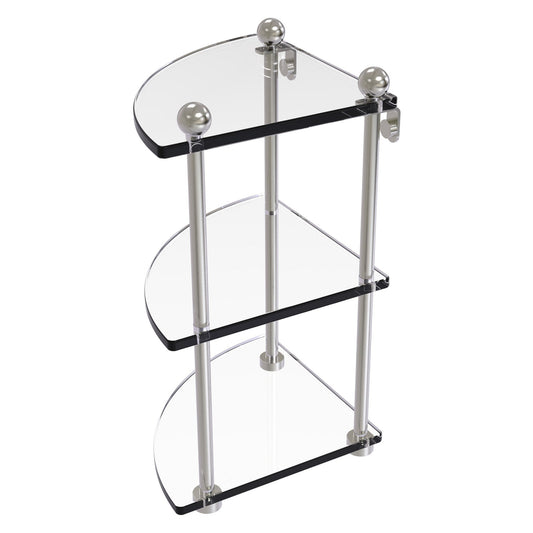 Allied Brass Prestige Regal 8" x 8" Satin Nickel Solid Brass Three Tier Corner Glass Shelf