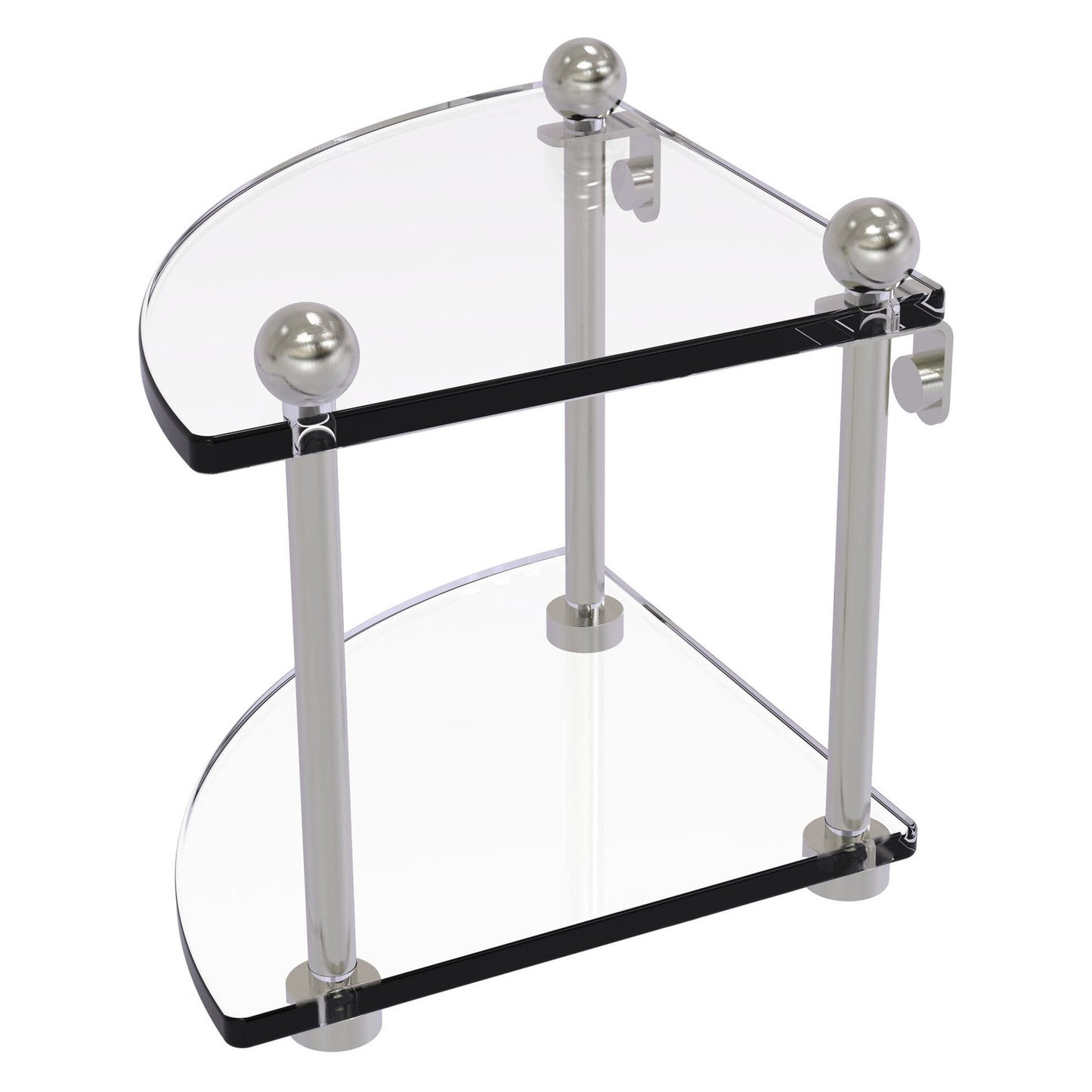 Allied Brass Prestige Regal 8" x 8" Satin Nickel Solid Brass Two-Tier Corner Glass Shelf