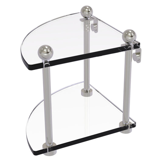 Allied Brass Prestige Regal 8" x 8" Satin Nickel Solid Brass Two-Tier Corner Glass Shelf