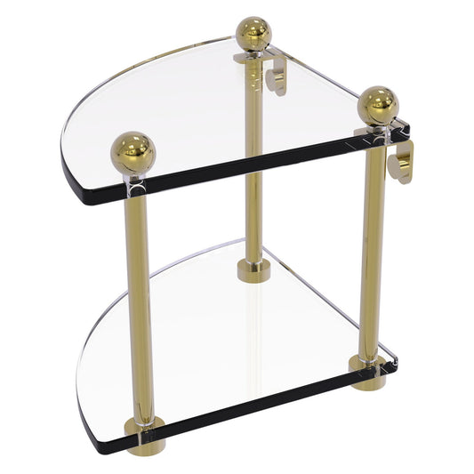 Allied Brass Prestige Regal 8" x 8" Unlacquered Brass Solid Brass Two-Tier Corner Glass Shelf