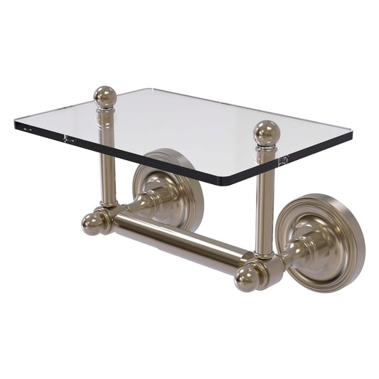 Allied Brass Prestige Regal 9.6" x 6" Antique Pewter Solid Brass Two-Post Toilet Tissue Holder With Glass Shelf