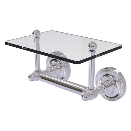 Allied Brass Prestige Regal 9.6" x 6" Polished Chrome Solid Brass Two-Post Toilet Tissue Holder With Glass Shelf