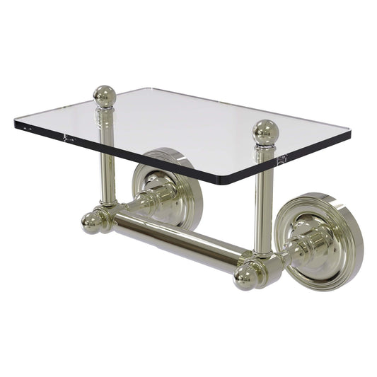 Allied Brass Prestige Regal 9.6" x 6" Polished Nickel Solid Brass Two-Post Toilet Tissue Holder With Glass Shelf