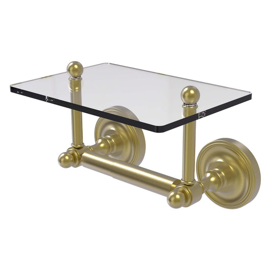 Allied Brass Prestige Regal 9.6" x 6" Satin Brass Solid Brass Two-Post Toilet Tissue Holder With Glass Shelf