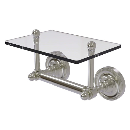 Allied Brass Prestige Regal 9.6" x 6" Satin Nickel Solid Brass Two-Post Toilet Tissue Holder With Glass Shelf