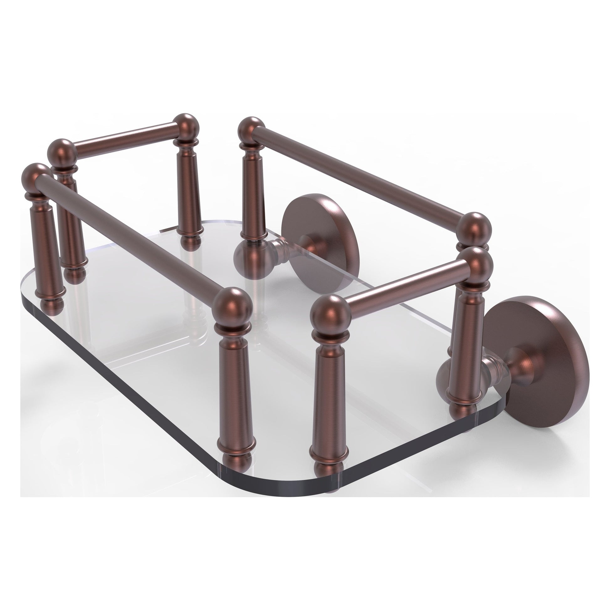 Allied Brass Prestige Skyline 10.25" x 8" Antique Copper Solid Brass P1000-GT-5 Wall-Mounted Glass Guest Towel Tray