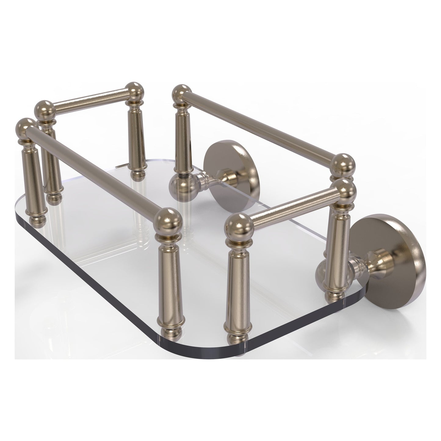 Allied Brass Prestige Skyline 10.25" x 8" Antique Pewter Solid Brass P1000-GT-5 Wall-Mounted Glass Guest Towel Tray