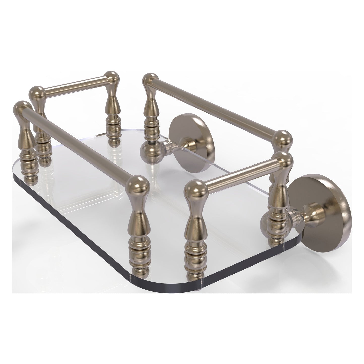 Allied Brass Prestige Skyline 10.25" x 8" Antique Pewter Solid Brass P1000-GT-6 Wall-Mounted Glass Guest Towel Tray