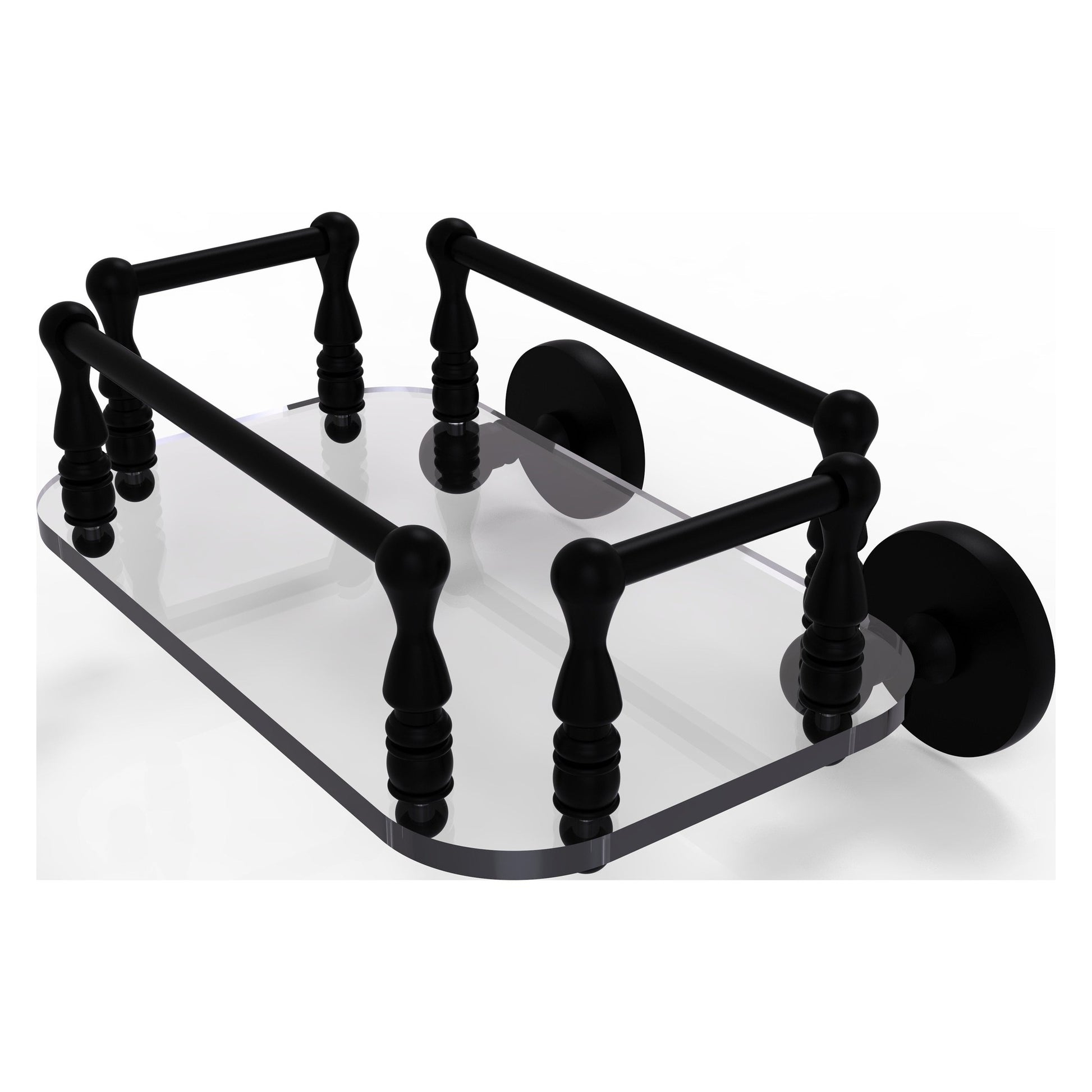 Allied Brass Prestige Skyline 10.25" x 8" Matte Black Solid Brass P1000-GT-6 Wall-Mounted Glass Guest Towel Tray