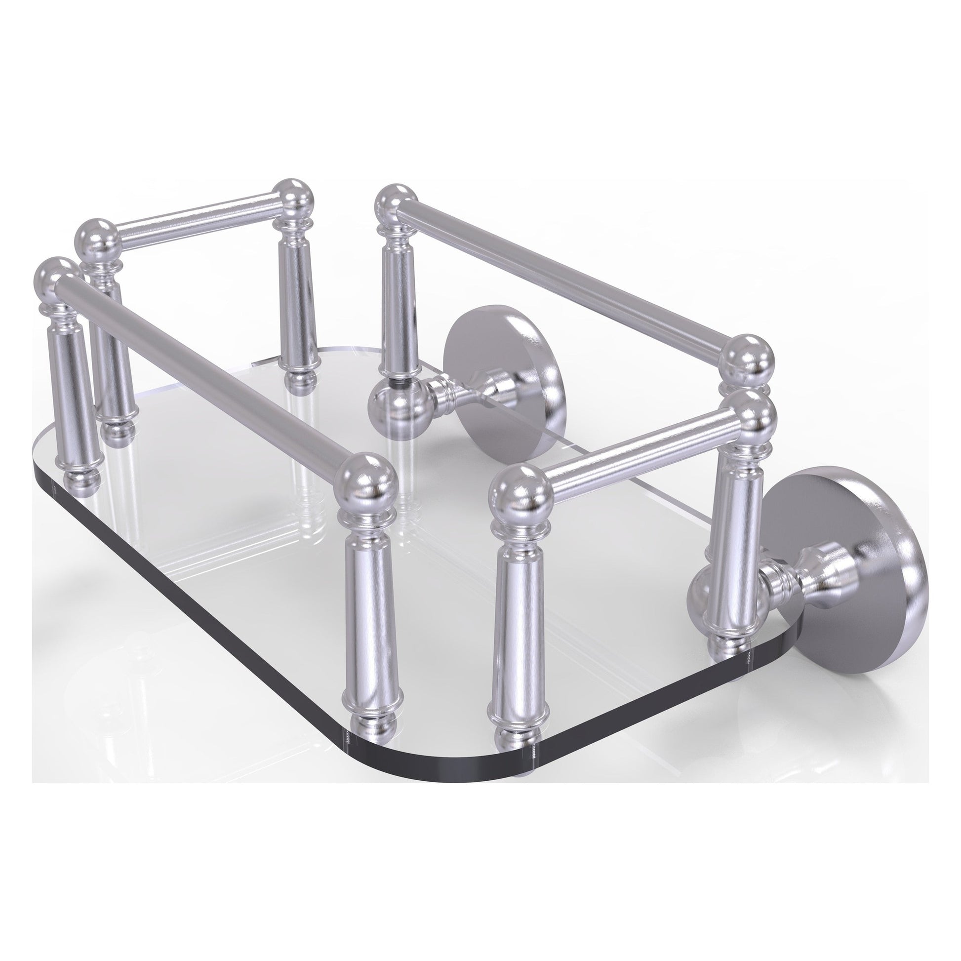 Allied Brass Prestige Skyline 10.25" x 8" Satin Chrome Solid Brass P1000-GT-5 Wall-Mounted Glass Guest Towel Tray