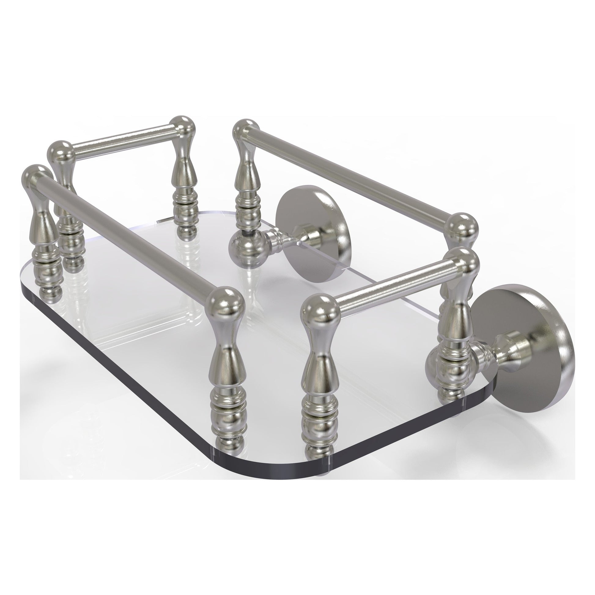 Allied Brass Prestige Skyline 10.25" x 8" Satin Nickel Solid Brass P1000-GT-6 Wall-Mounted Glass Guest Towel Tray