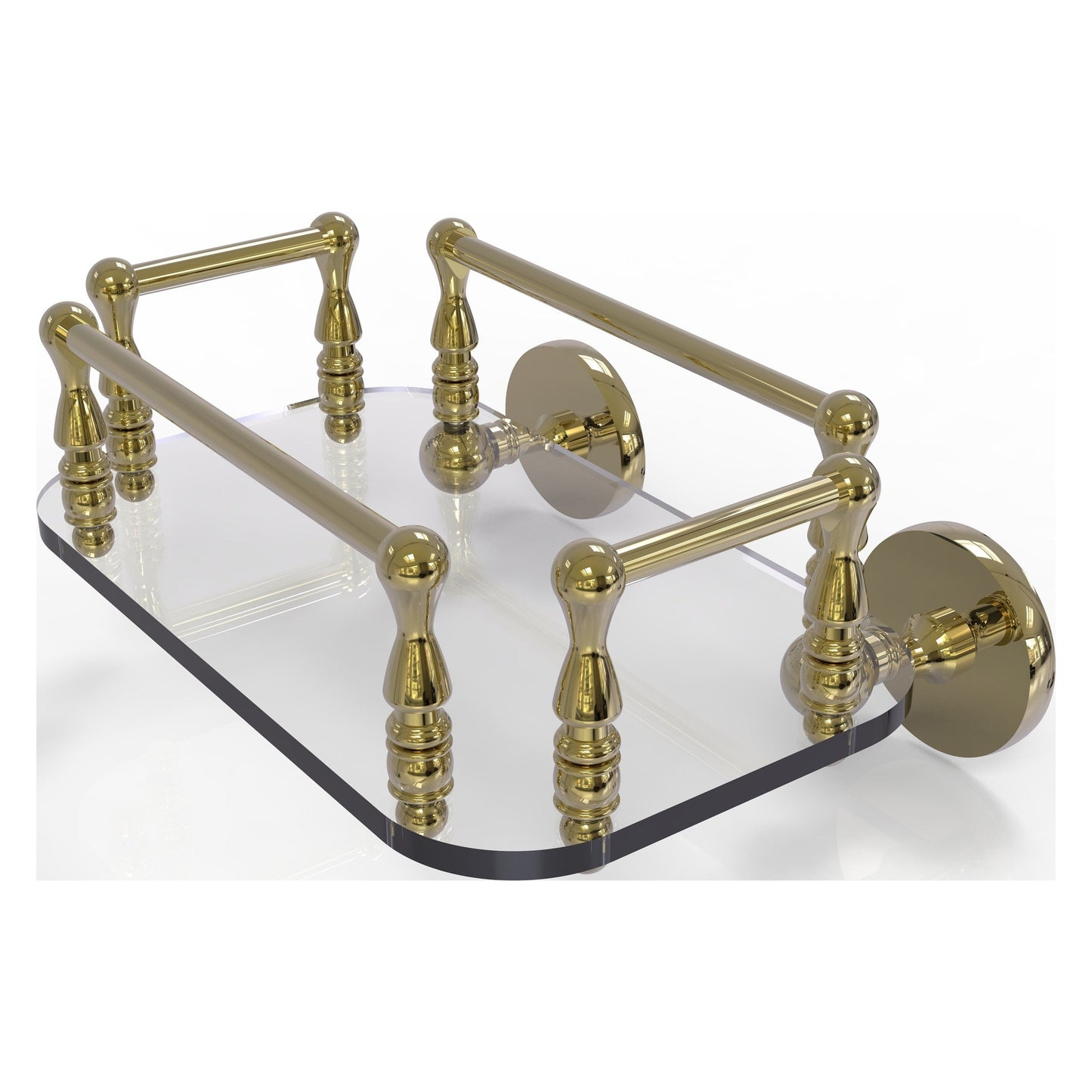 Allied Brass Prestige Skyline 10.25" x 8" Unlacquered Brass Solid Brass P1000-GT-6 Wall-Mounted Glass Guest Towel Tray