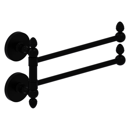 Allied Brass Prestige Skyline 12.5" x 7" Matte Black Solid Brass 2-Swing Arm Towel Rail