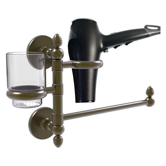 Allied Brass Prestige Skyline 15" x 7" Antique Brass Solid Brass Hair Dryer Holder and Organizer