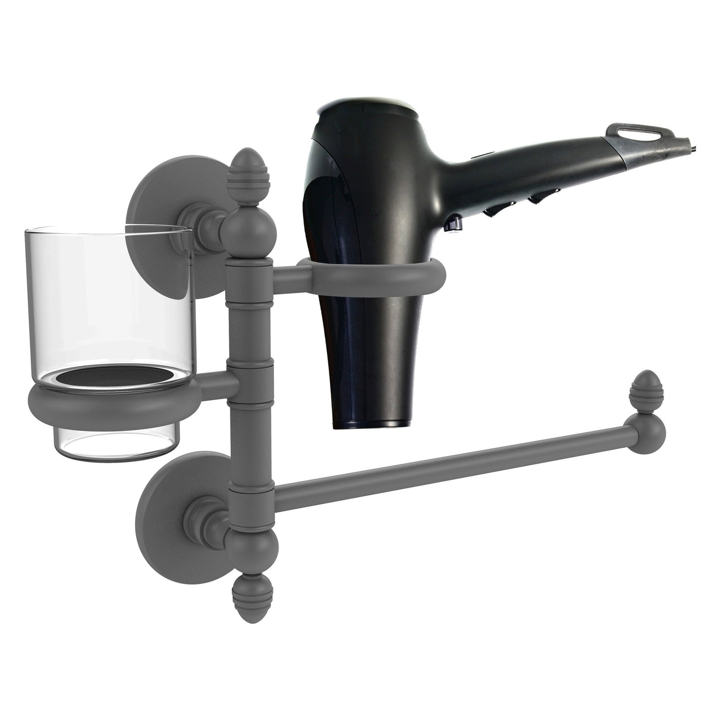 Allied Brass Prestige Skyline 15" x 7" Matte Gray Solid Brass Hair Dryer Holder and Organizer