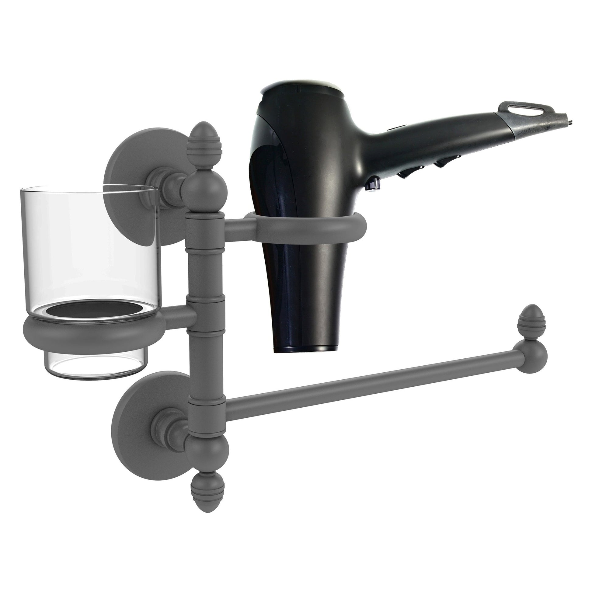 Allied Brass Prestige Skyline 15" x 7" Matte Gray Solid Brass Hair Dryer Holder and Organizer