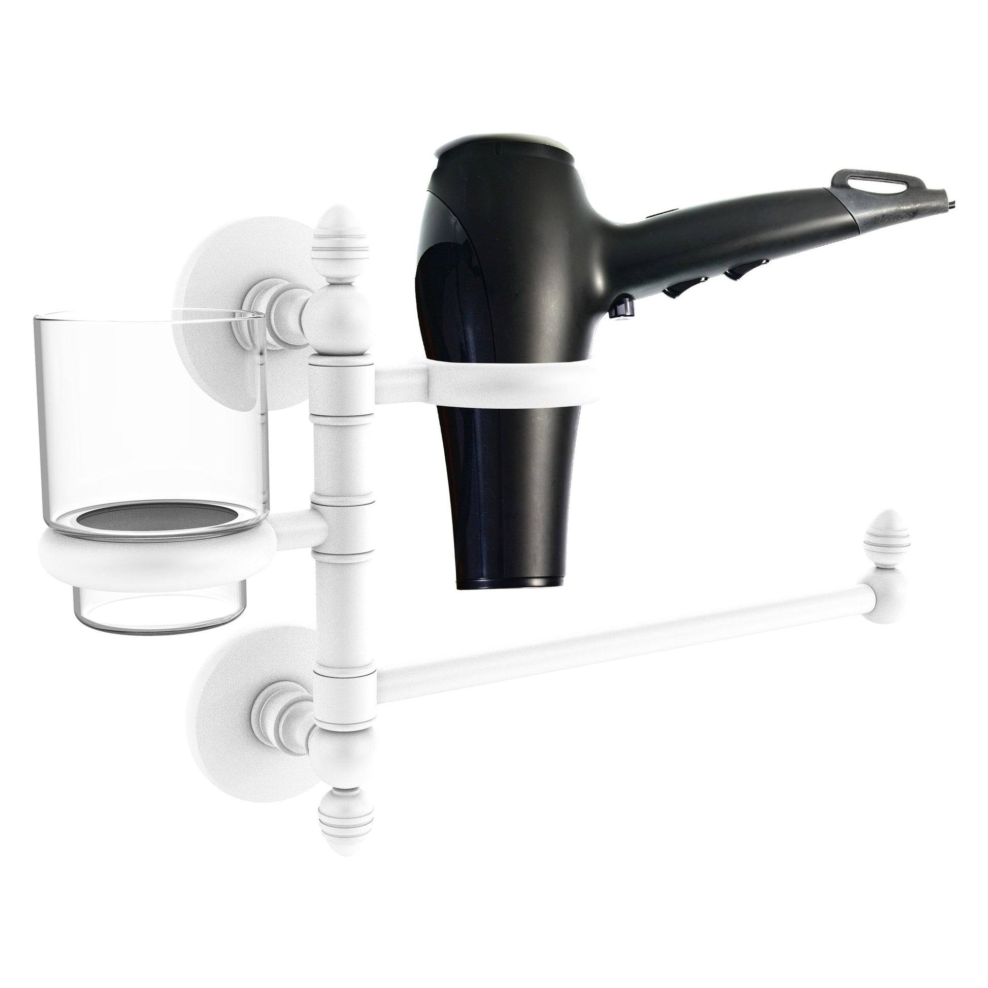 Allied Brass Prestige Skyline 15" x 7" Matte White Solid Brass Hair Dryer Holder and Organizer