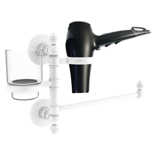 Allied Brass Prestige Skyline 15" x 7" Matte White Solid Brass Hair Dryer Holder and Organizer
