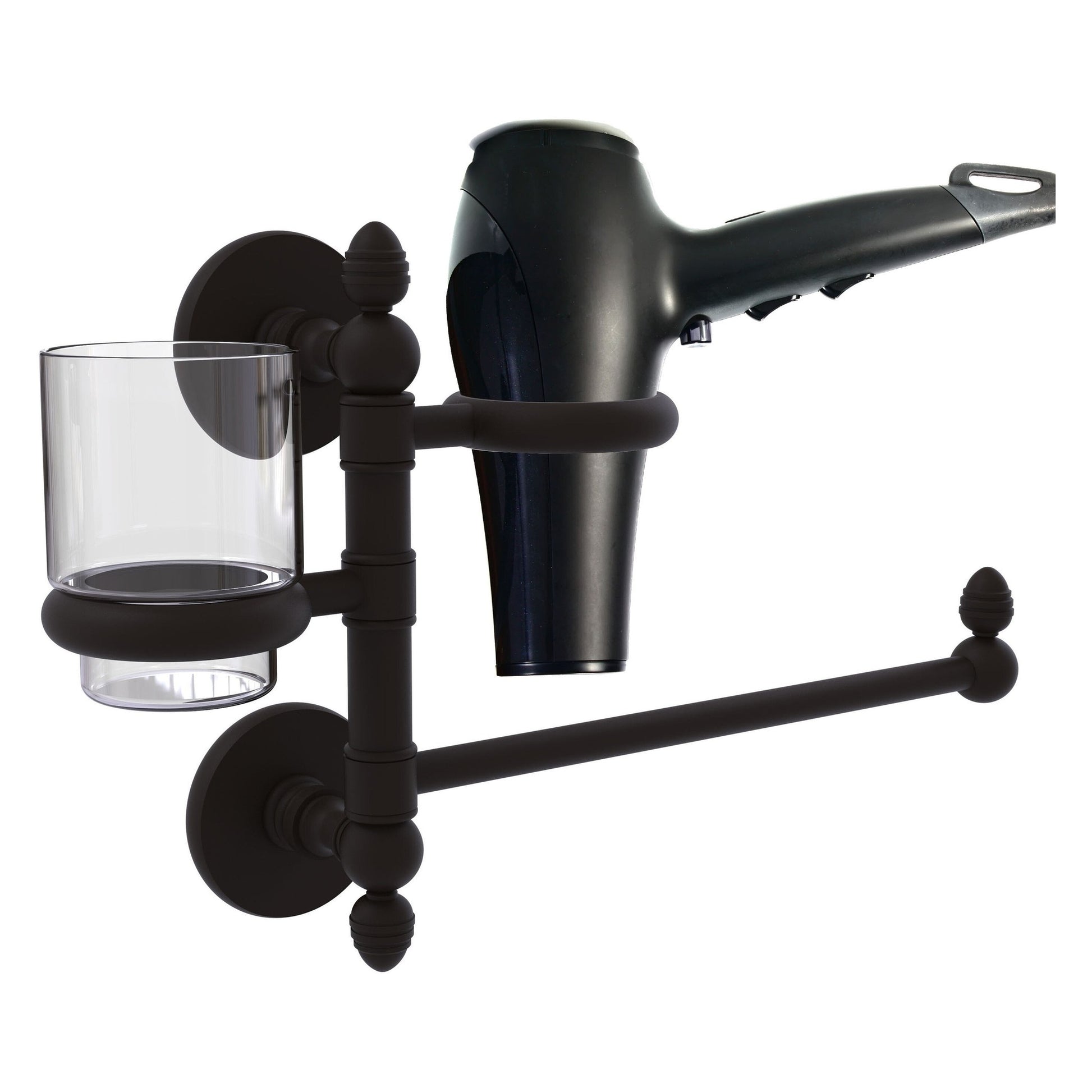 Allied Brass Prestige Skyline 15" x 7" Oil Rubbed Bronze Solid Brass Hair Dryer Holder and Organizer