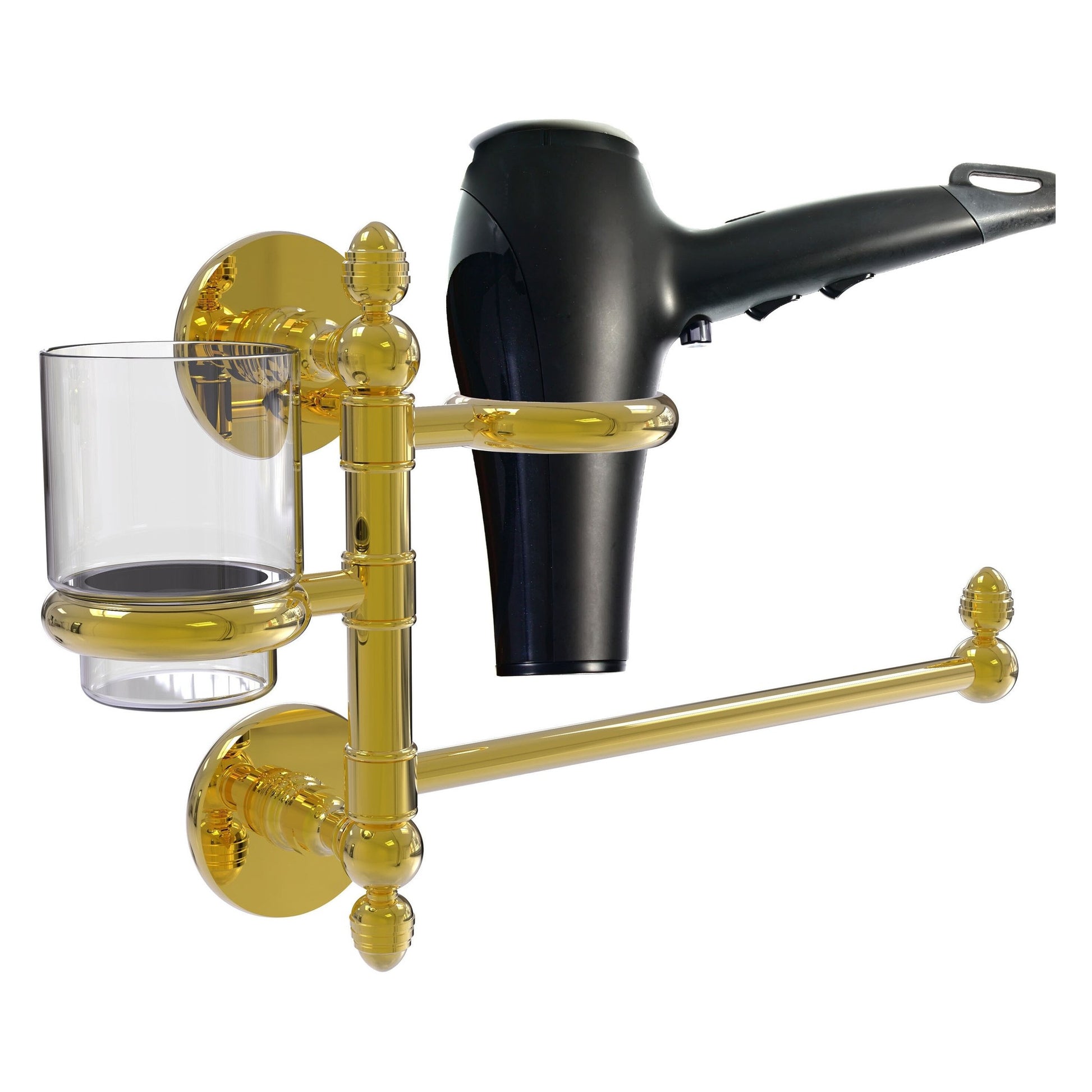 Allied Brass Prestige Skyline 15" x 7" Polished Brass Solid Brass Hair Dryer Holder and Organizer
