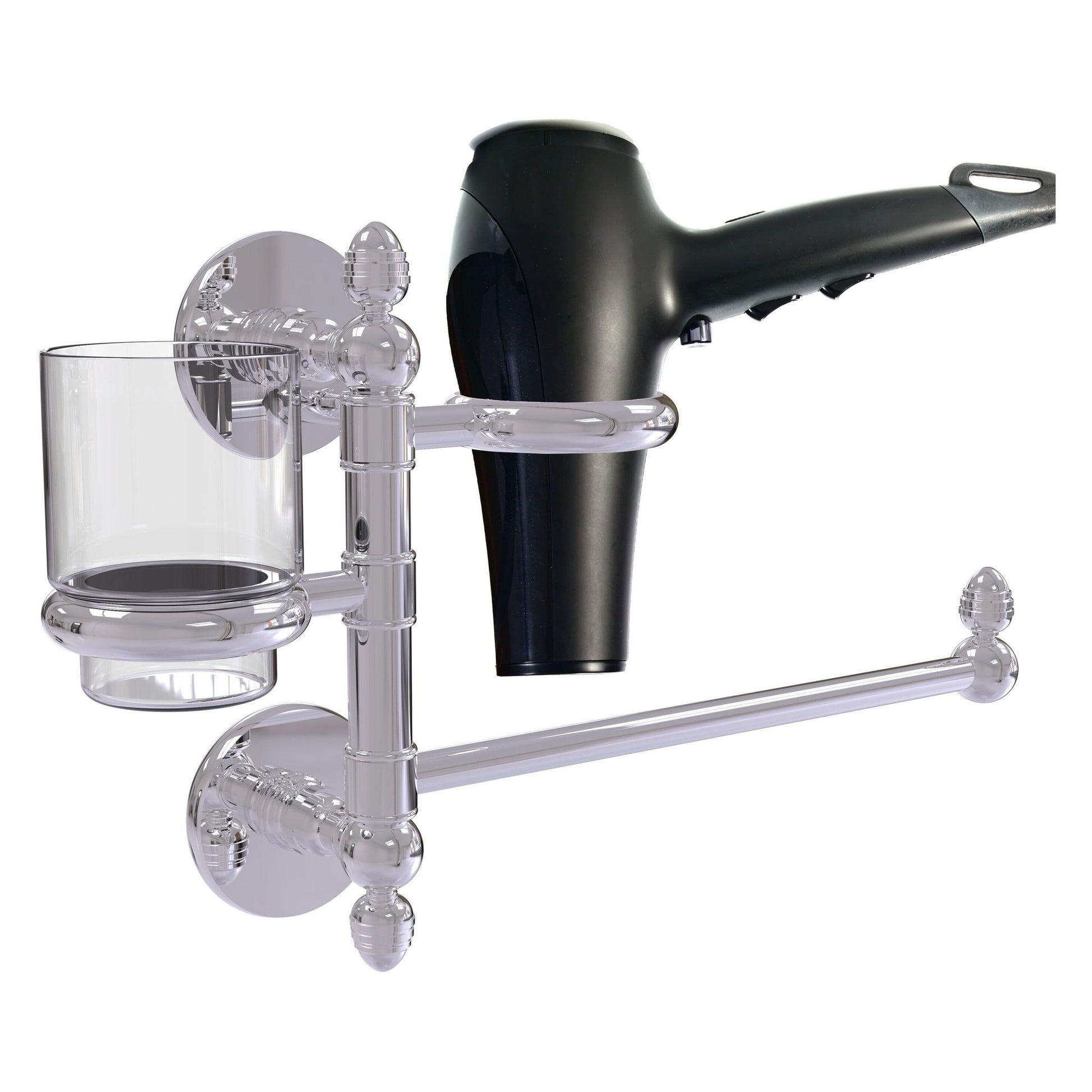 Allied Brass Prestige Skyline 15" x 7" Polished Chrome Solid Brass Hair Dryer Holder and Organizer