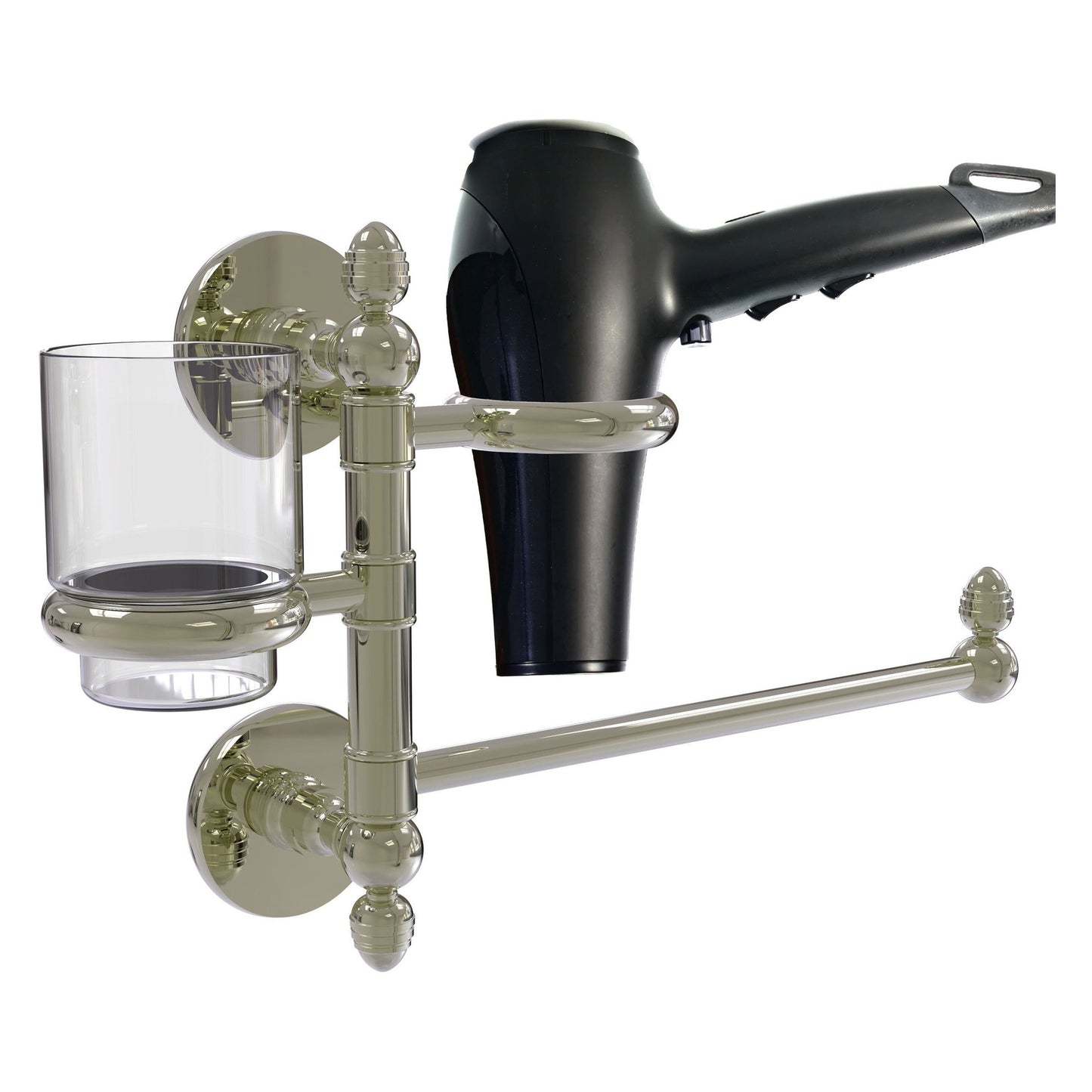 Allied Brass Prestige Skyline 15" x 7" Polished Nickel Solid Brass Hair Dryer Holder and Organizer