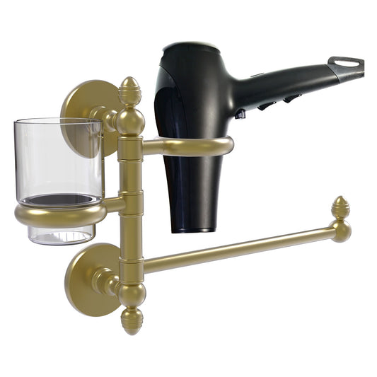 Allied Brass Prestige Skyline 15" x 7" Satin Brass Solid Brass Hair Dryer Holder and Organizer