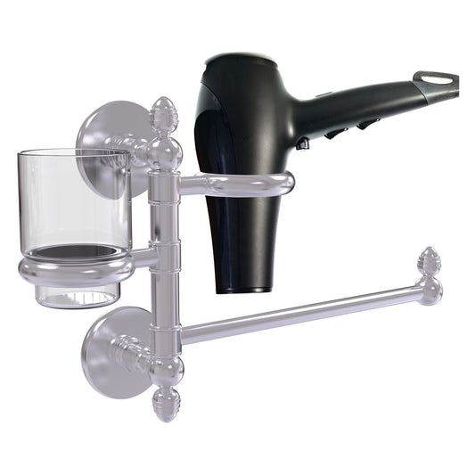 Allied Brass Prestige Skyline 15" x 7" Satin Chrome Solid Brass Hair Dryer Holder and Organizer