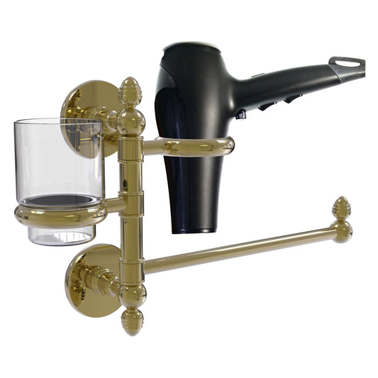 Allied Brass Prestige Skyline 15" x 7" Unlacquered Brass Solid Brass Hair Dryer Holder and Organizer