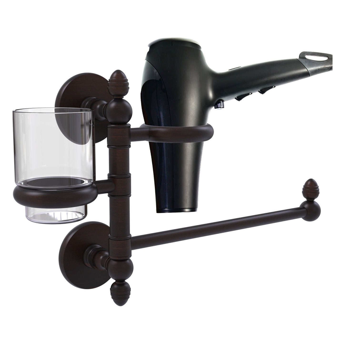 Allied Brass Prestige Skyline 15" x 7" Venetian Bronze Solid Brass Hair Dryer Holder and Organizer
