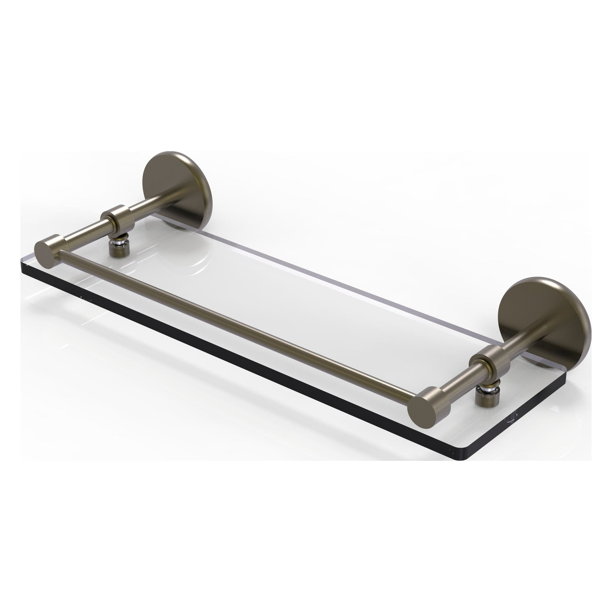 Allied Brass Prestige Skyline 16" x 5" Antique Brass Solid Brass Tempered Glass Shelf With Gallery Rail