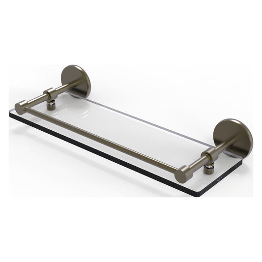 Allied Brass Prestige Skyline 16" x 5" Antique Brass Solid Brass Tempered Glass Shelf With Gallery Rail