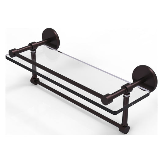 Allied Brass Prestige Skyline 16" x 5" Antique Bronze Solid Brass Gallery Glass Shelf With Towel Bar