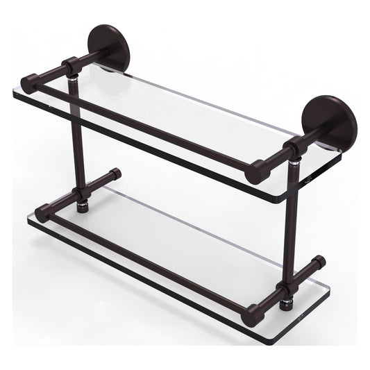 Allied Brass Prestige Skyline 16" x 5" Antique Bronze Solid Brass Tempered Double Glass Shelf With Gallery Rail
