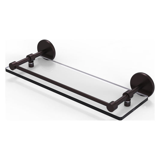 Allied Brass Prestige Skyline 16" x 5" Antique Bronze Solid Brass Tempered Glass Shelf With Gallery Rail