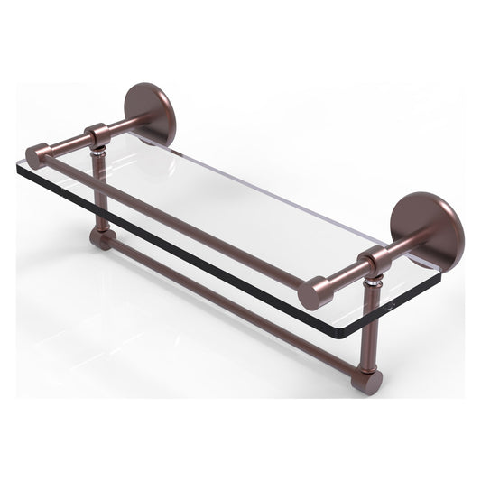 Allied Brass Prestige Skyline 16" x 5" Antique Copper Solid Brass Gallery Glass Shelf With Towel Bar