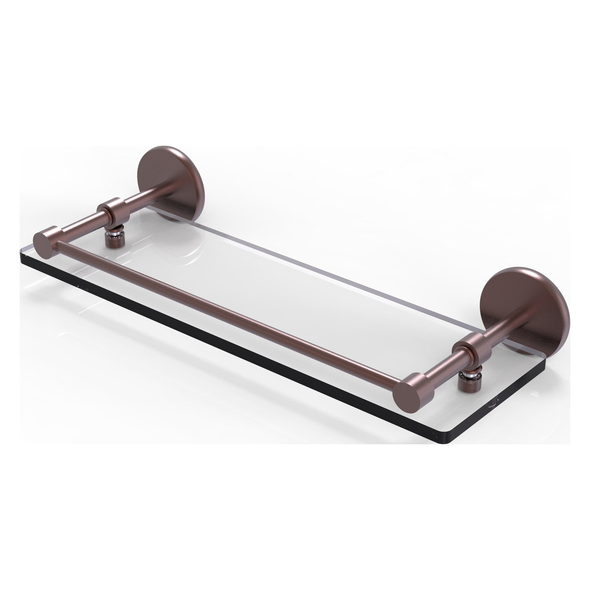 Allied Brass Prestige Skyline 16" x 5" Antique Copper Solid Brass Tempered Glass Shelf With Gallery Rail