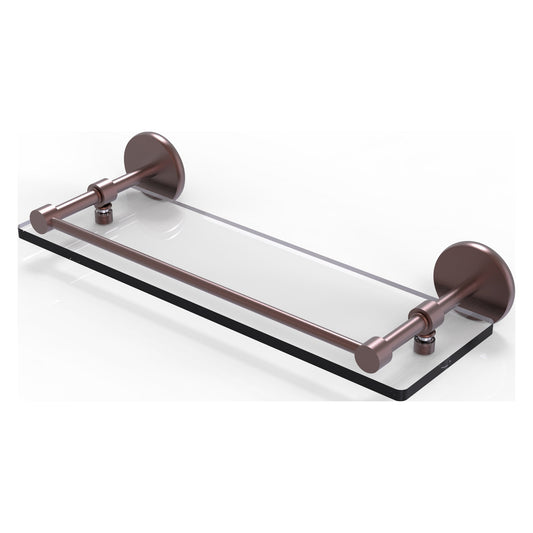 Allied Brass Prestige Skyline 16" x 5" Antique Copper Solid Brass Tempered Glass Shelf With Gallery Rail