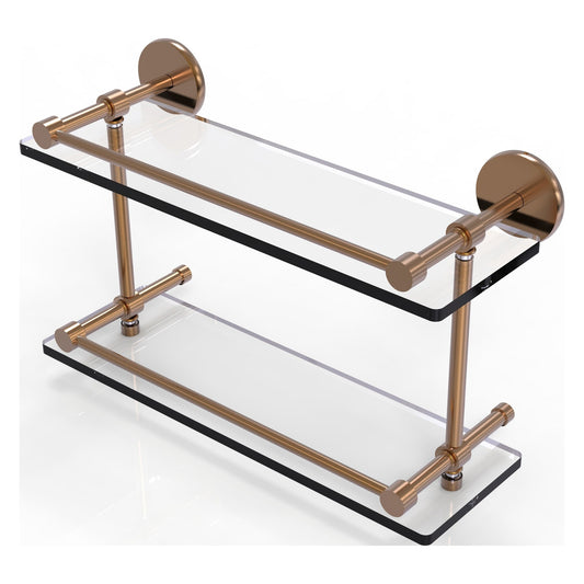 Allied Brass Prestige Skyline 16" x 5" Brushed Bronze Solid Brass Tempered Double Glass Shelf With Gallery Rail